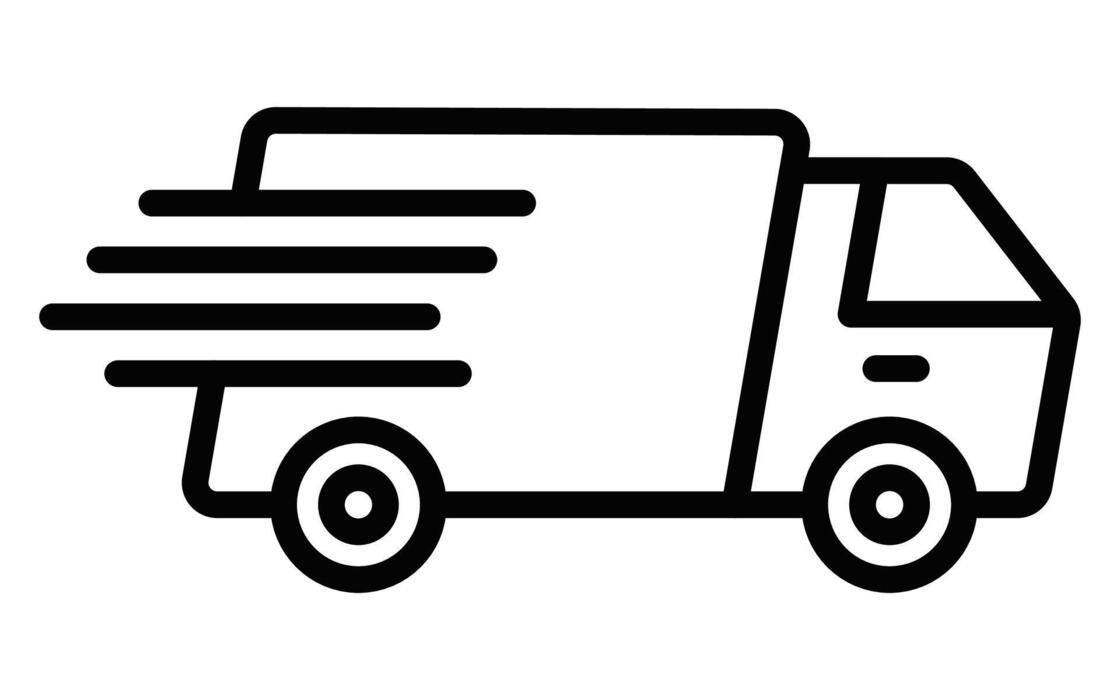 black outline icon of a delivery truck with speed lines represents fast delivery shipping or logistics editable stroke vector