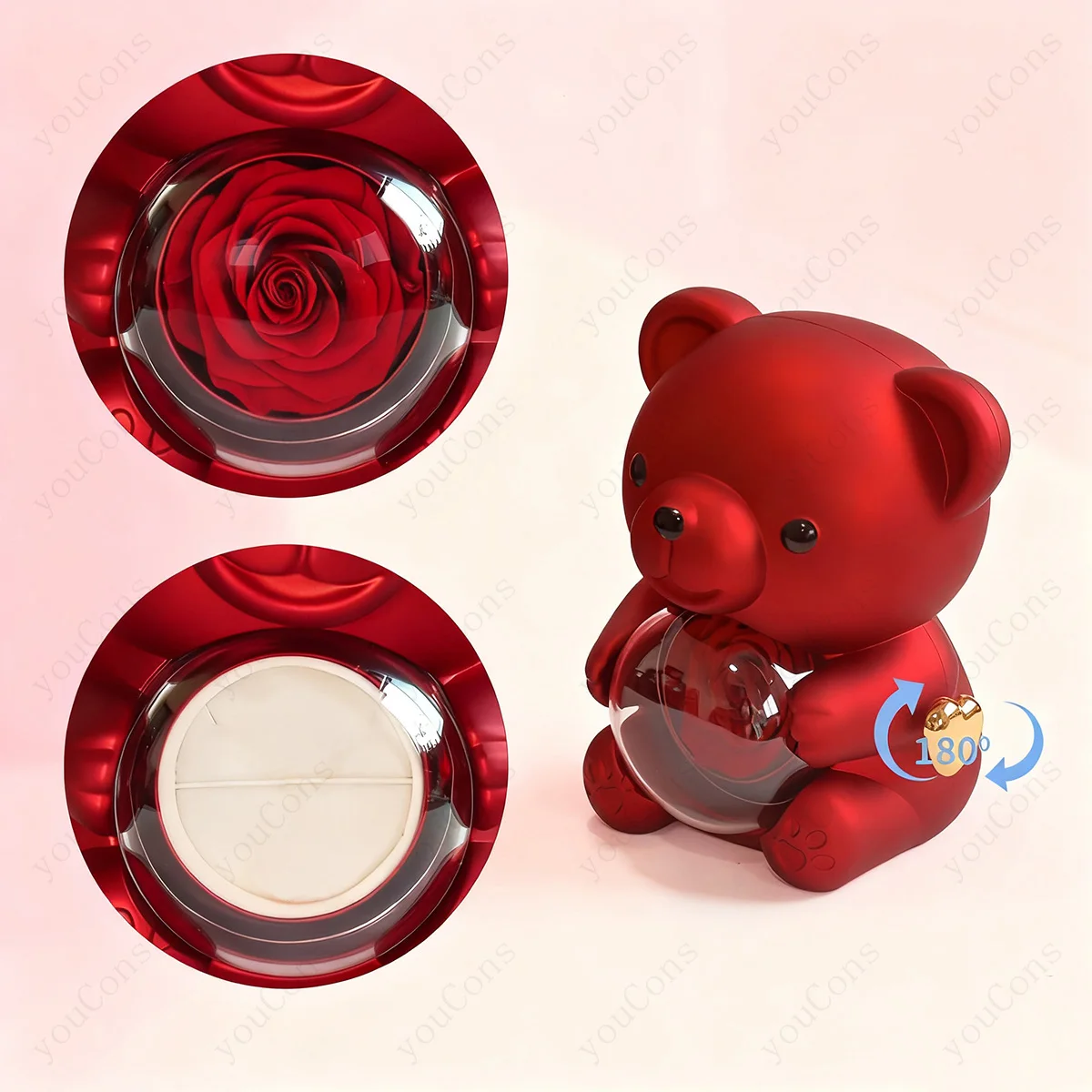 Teddy Bear Gift Box with Rotating Rose Jewelry Box & Necklace – Romantic Valentine’s Day Gift for Her - Image 3