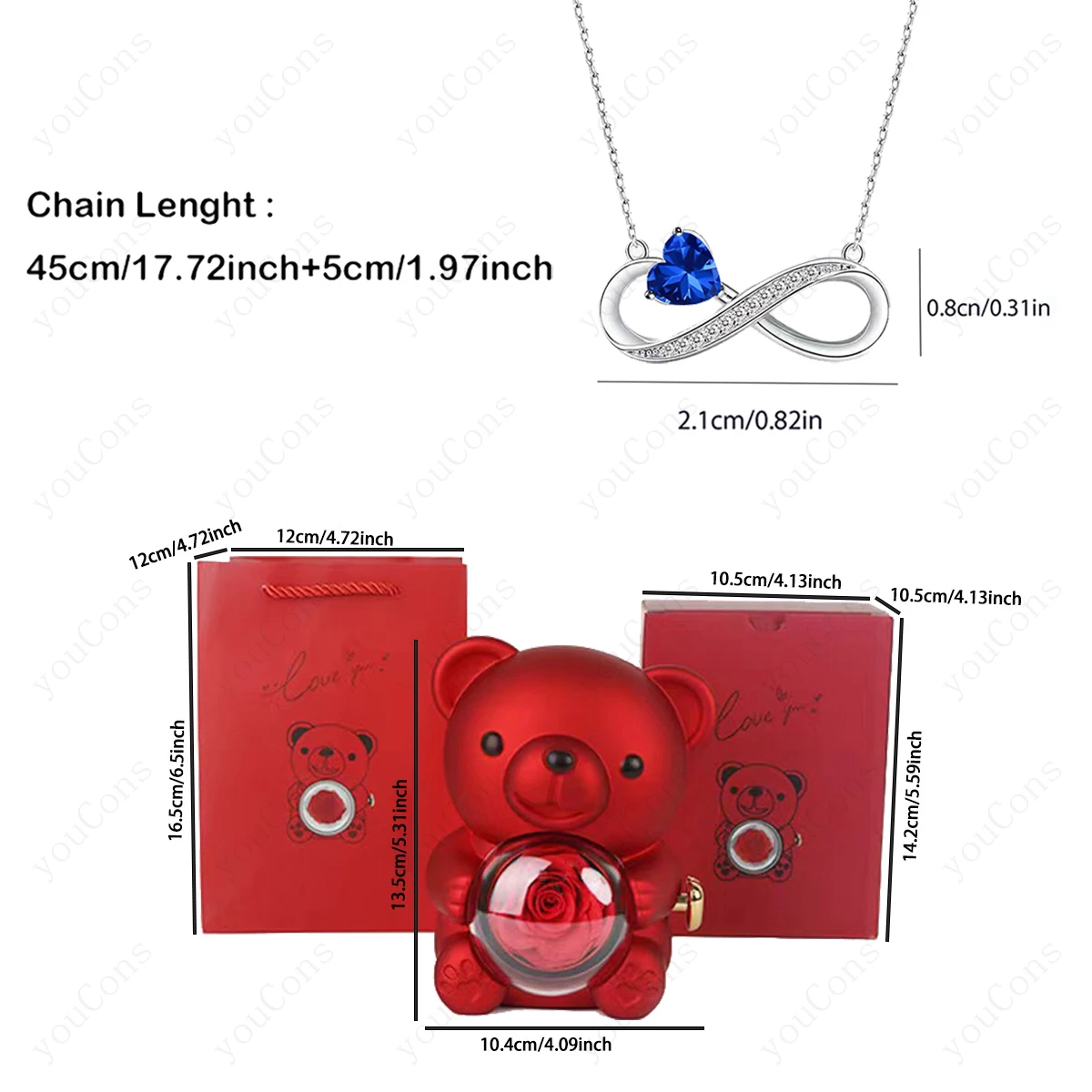 Teddy Bear Gift Box with Rotating Rose Jewelry Box & Necklace – Romantic Valentine’s Day Gift for Her - Image 4