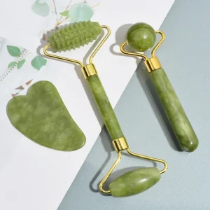 adeglow™ natural stone facial roller & gua sha set by cozest