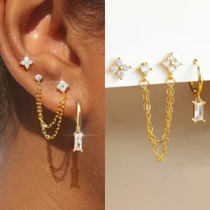 3pcs exquisite stainless steel 12 constellation birthstone earrings set for woman cartilage piercing earrings fashion jewelry