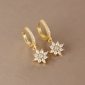 luxury stainless steel star dangle earrings for women sparkling zircons geometric ear piercing earring fashion jewelry aretes