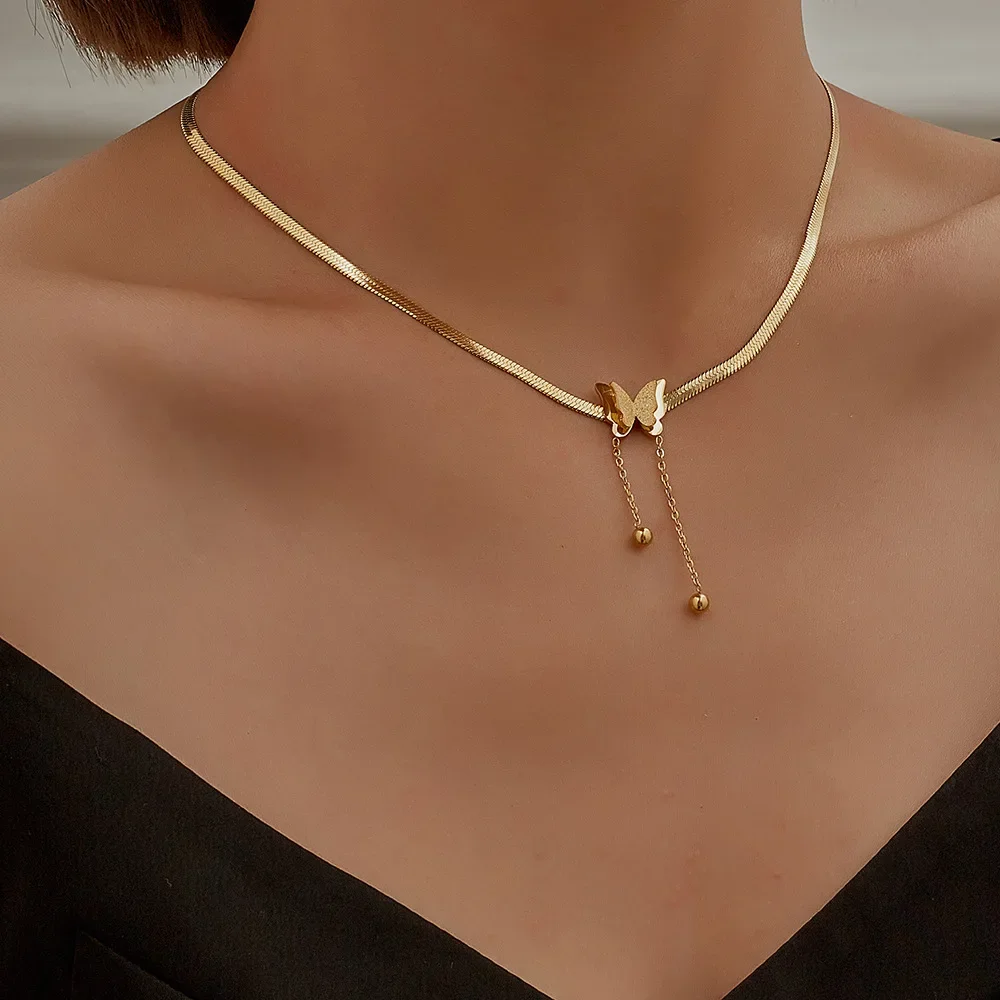 vintage butterfly necklace women golden stainless steel blade snake chains aesthetic charms choker women jewelry gift to mujer vintage butterfly necklace women golden stainless steel blade snake chains aesthetic charms choker women jewelry gift to mujer
