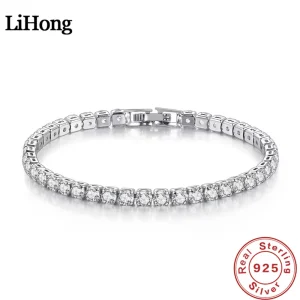 lihong s925 sterling silver bracelet zirconia tennis ball women fashion simple engagement wedding charm jewelry 4mm 16 20cm